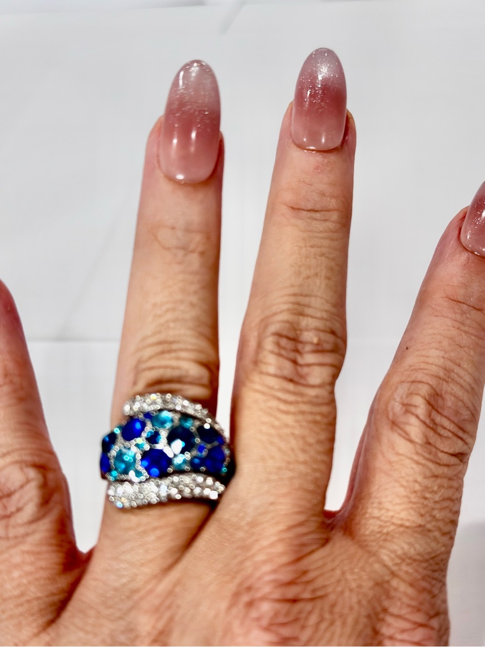 Silver-Tone Blue Multi-Stone Cocktail Ring